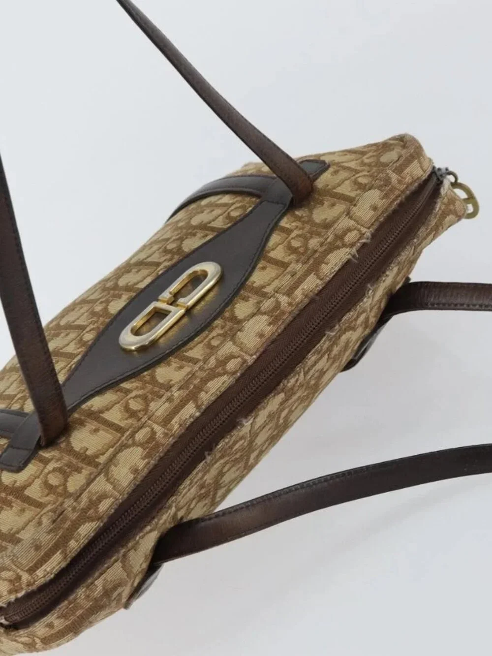 Christian Dior Trotter Canvas Hand Bag Beige Gold Auth 157140 - Picture 7 of 16